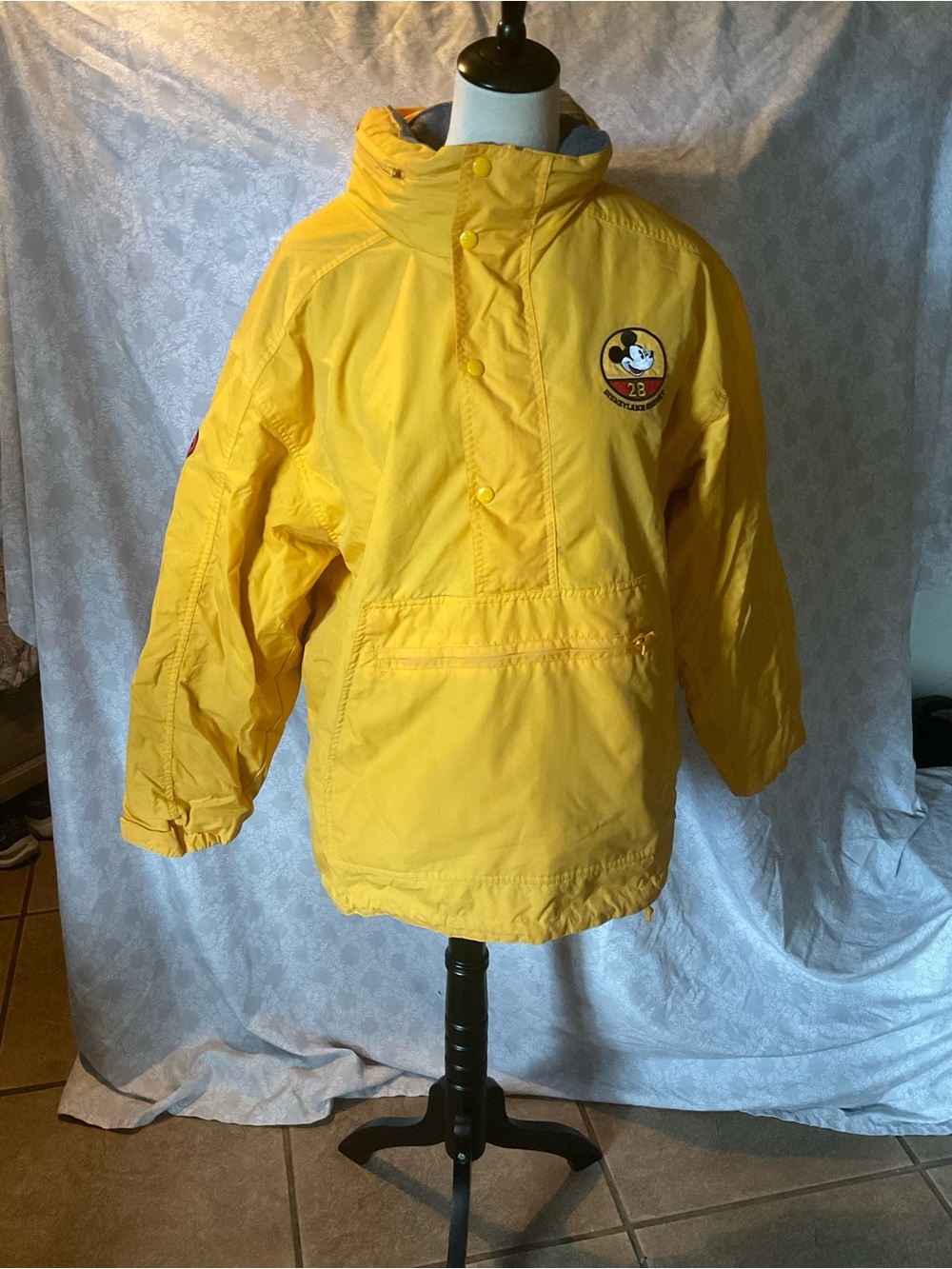 Vintage Disney Yellow Mickey Mouse Half Zip Hooded Pullover Windbreaker